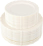 U-QE 100 Pieces Ivory Plastic Plates for Party - Ivory Disposable Plastic Plates - Heavy Duty Disposable Platos Including 50 Dinner 10 '' & 50 Dessert 7.5 '' for Valentine's Day