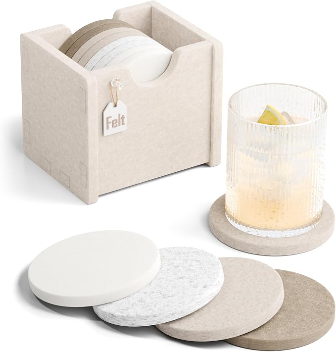 Fluxynara Felt Coasters for Drinks, Heat-Resistant & Reusable Round Design for by FLUXYNARA