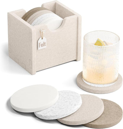 Fluxynara Felt Coasters for Drinks, Heat-Resistant & Reusable Round Design for by FLUXYNARA