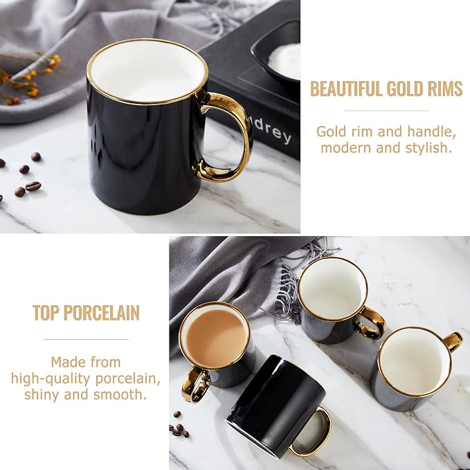 DUJUST Black Coffee Mug Set of 4, Modern & Stylish Design - Image 3