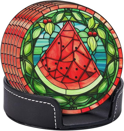 Watermelon Coasters for Drinks, Watermelon Decor Bar Drink Coasters for Coffee by petloverdoglovercommunity