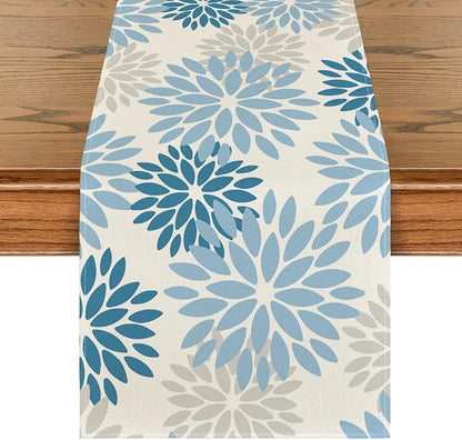Artoid Mode Light Blue Dahlia Floral Pinnata Summer Table Runner, Seasonal by ArtoidMode