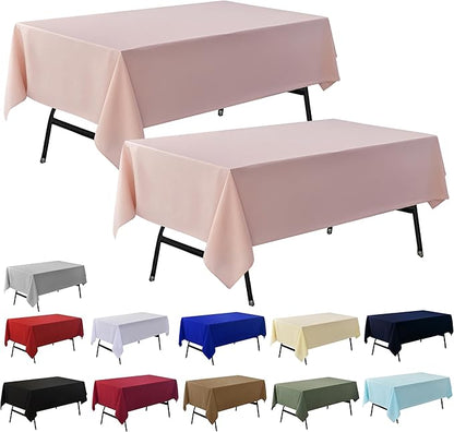 2-Pack 60x84 inch Dusty Pink Table Cloths, Solid Stain and Wrinkle Resistant Oblong Tablecloth, Premium Plain Weave Polyester Fabric Rectangle Table Linen Covers for Hotel, Banquet