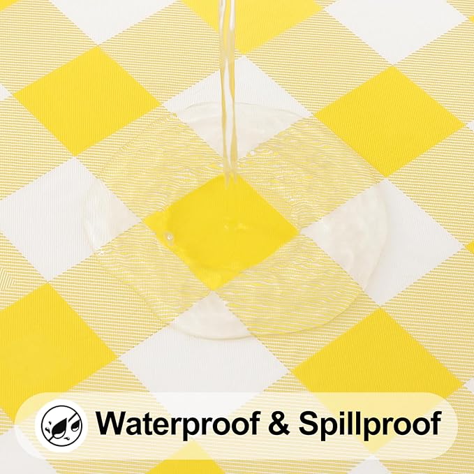 Smiry Rectangle Picnic Table Cloth, Elastic Waterproof Fitted Vinyl Tablecloths, Flannel Backed Buffalo Plaid Table Covers for Dining, Camping, Outdoor (White and Yellow, 30" x 48")