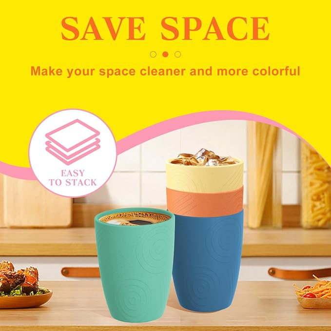 Homienly Plastic Cups Alternative Wheat Straw Drinking Glasses 4-Pack | 12 oz - Image 4