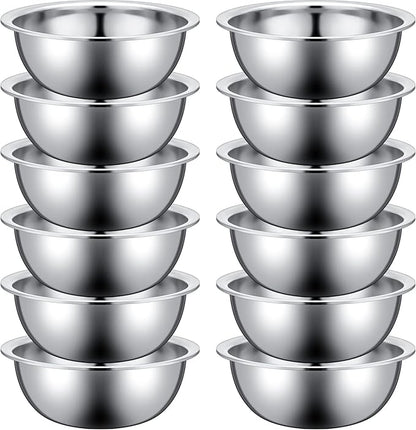 Pinkunn 12 Pcs Stainless Steel Mixing Bowls, Nesting Metal Salad Prep Bowls Bulk Reusable Baking Food Container Large Medium Small for Kitchen Hotel Restaurant Cooking, Silver (11.8 x 3.74 Inch)