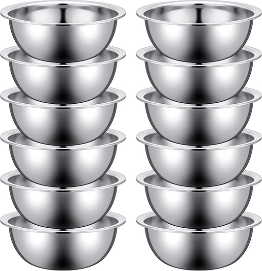 Pinkunn 12 Pcs Stainless Steel Mixing Bowls, Nesting Metal Salad Prep Bowls Bulk Reusable Baking Food Container Large Medium Small for Kitchen Hotel Restaurant Cooking, Silver (9.45 x 3.15 Inch)