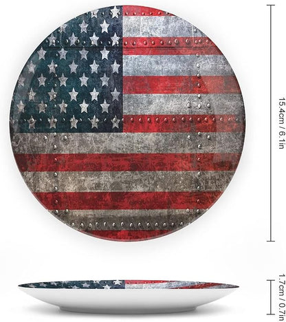 Ceramic Display Plate, American Flag Ceramic Hanging Decorative Plate, US Flag Plate, 8 Inch, Household Custom Ceramic Plate, Multicolor