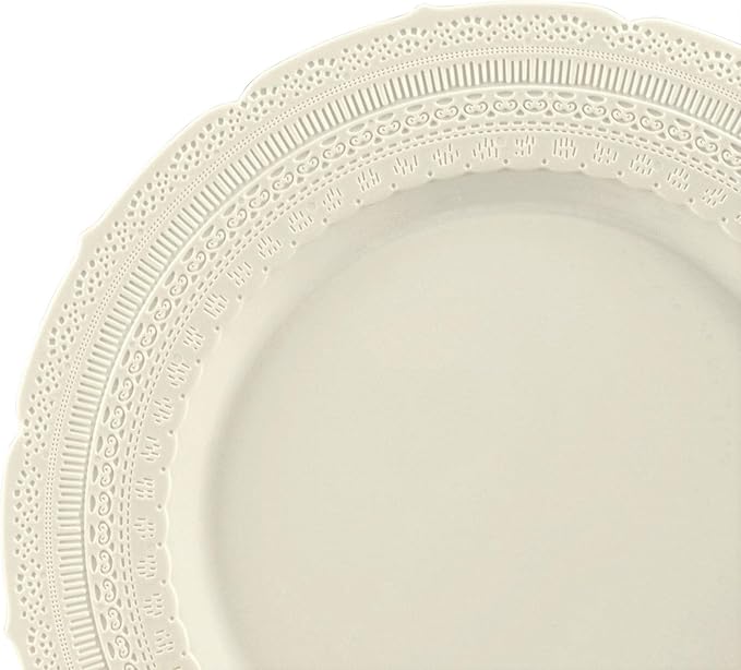 " OCCASIONS " 120 Plates Pack,(60 Guests) Extra Heavyweight Vintage Wedding Disposable/Reusable Plastic Plates 60 x 11'' Dinner + 60 x 8.25'' Salad/Dessert Plate (Chateau Ivory)