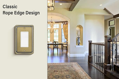 Henne Bery Rope Edge Decorative Wall Plate Switch Plate Outlet Cover (Single Decorator, 2 Pack, Antique Brass)