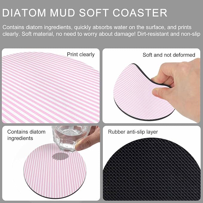 Pink White Stripe Coasters Set of 6, Modern Minimalist Geometric Striped Soft - Image 9