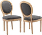 Vintage French Dining Chairs Set of 2, Round Back Accent Chairs with Linen Seat and Solid Wood Frame, Farmhouse Sillas de Comedor Upholstered for Dining Room & Kitchen, Gray