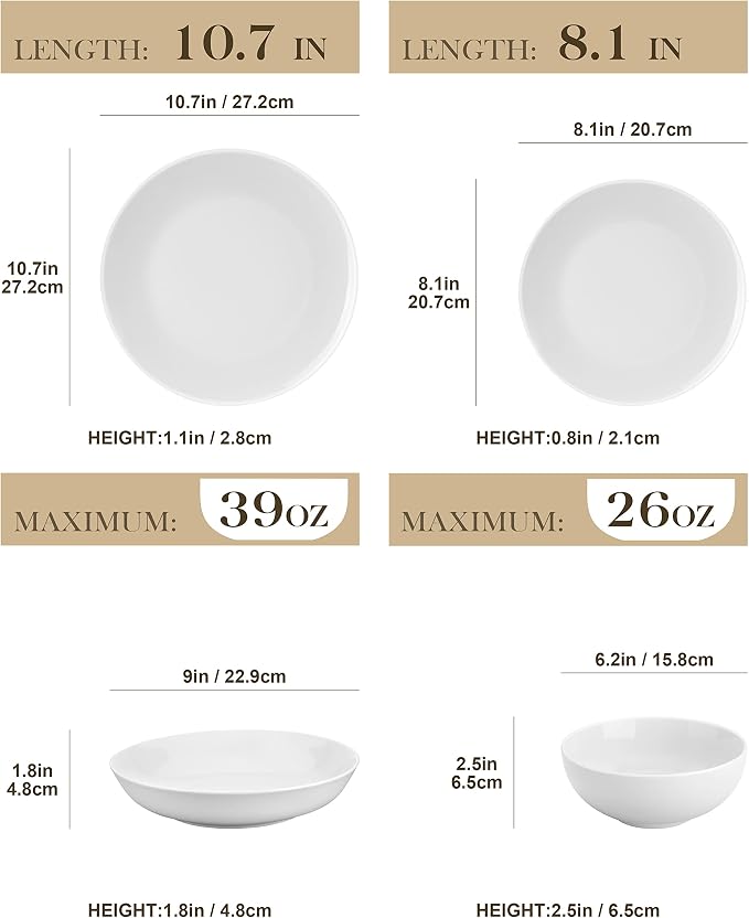 MALACASA 24-Piece Porcelain Dinnerware Set, Microwave & Dishwasher Safe - Image 2