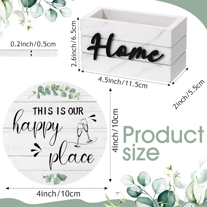 Queekay Coasters Set of 6 House Warming Gifts New Home Wooden Farmhouse Drink - Image 2