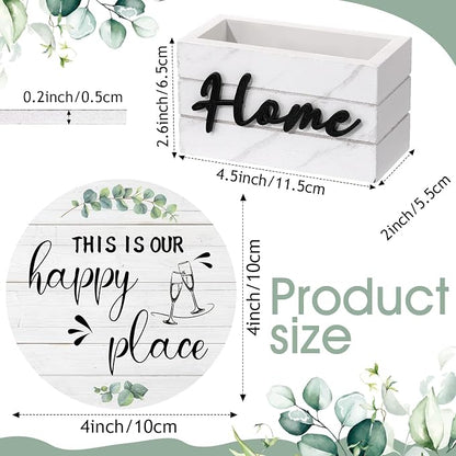 Queekay Coasters Set of 6 House Warming Gifts New Home Wooden Farmhouse Drink - Image 2