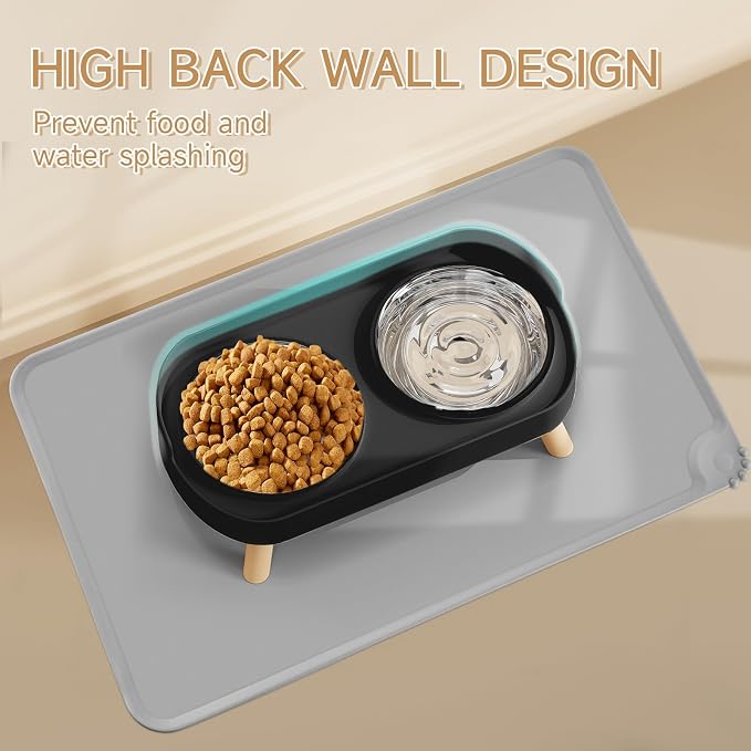 Elevated Cat Bowl with Food Mat, Raised Cat Food and Water Bowl Set - Image 3