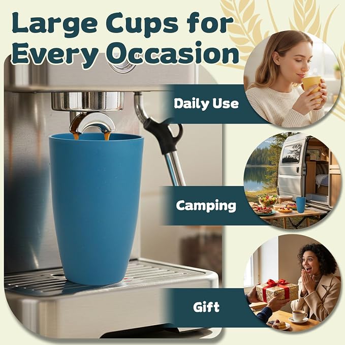 Wrova Wheat Straw Cups Reusable Kitchen Cups Set of 8, Unbreakable 20oz - Image 6