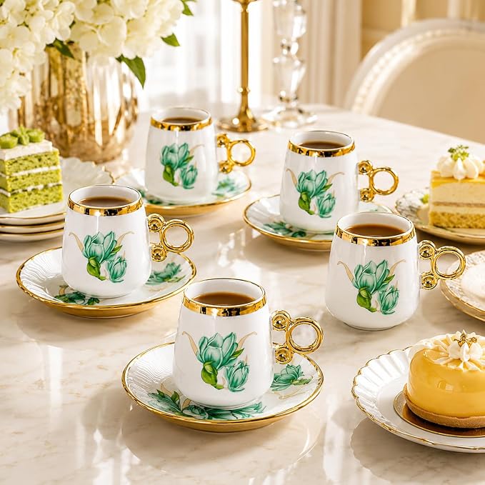 Porcelain Tea Cups and Saucers Set - Image 6