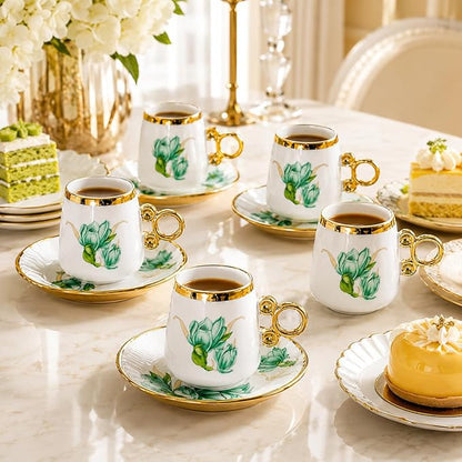 Porcelain Tea Cups and Saucers Set - Image 6