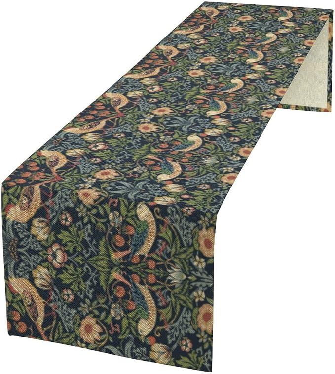William Morris Strawberry Thief Table Runner Vintage Flowers Table Runner by SXXLDNG