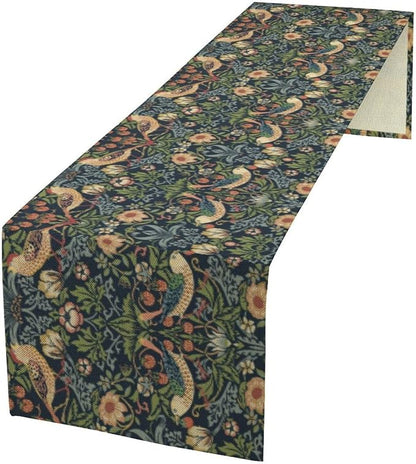 William Morris Strawberry Thief Table Runner Vintage Flowers Table Runner by SXXLDNG