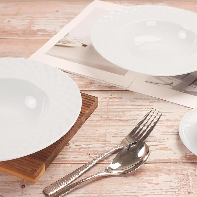 Soup Bowls, Pasta Bowls Plates, Embossed Porcelain Wide Rim Bowls, 10 Oz - Image 5