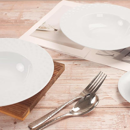 Soup Bowls, Pasta Bowls Plates, Embossed Porcelain Wide Rim Bowls, 10 Oz - Image 5