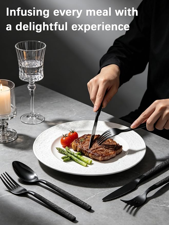 Black Silverware Set for 8 Modern Square Flatware Set Stainless Steel 32 Piece - Image 7