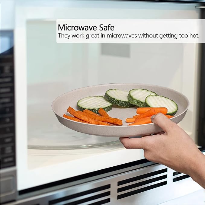 10 Inch Plastic Dinner Plates Set of 8, Microwave Safe Wheat Straw Plates - Image 5