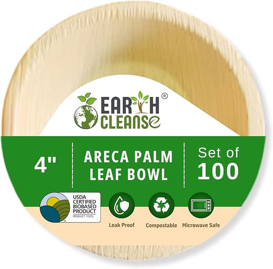 4" Areca Palm Leaf Round Bowls Compostable Biodegradable Eco-Friendly Bowls Natural Disposable Bowls, Perfect for Picnic Catering, Dessert, and Wedding (Pack of 100)