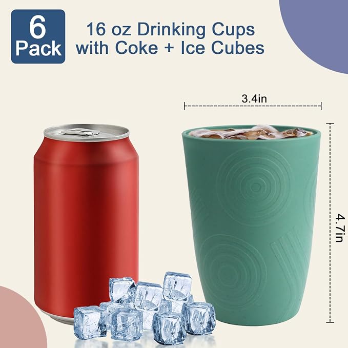 16 OZ Drinking Cups, Wheat Straw Cups Set of 6 - Image 2