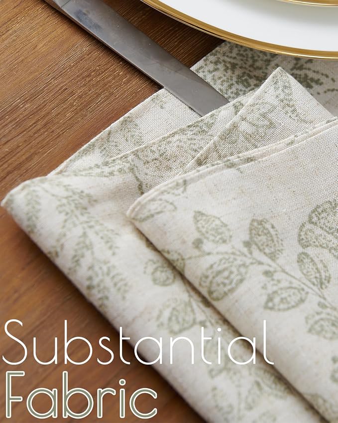 jinchan Sage Green Floral Linen Table Runner 13 x 72 Inch Farmhouse | Textured - Image 4