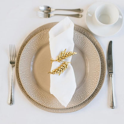 Napkin Rings 10Pcs Metal Gold Napkin Rings, Wheat Ear Shape Napkin Holder for Party, Family Dinner Wedding, Table Decorations (Gold, 10 Pcs)