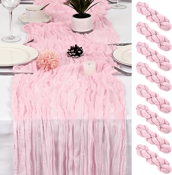 8 Pack Pink Cheesecloth Table Runner 17x108 inch Boho Gauze Cheese Cloth Table by Unknown