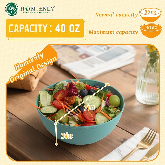 Wheat Straw Bowls Unbreakable Salad Bowls 40 OZ Thick Large Cereal Bowls - Image 2
