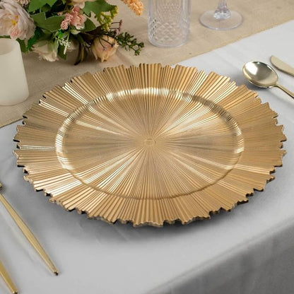 Efavormart 6 Pack | 13" Metallic Gold Sunray Acrylic Plastic Serving Plates - Image 6