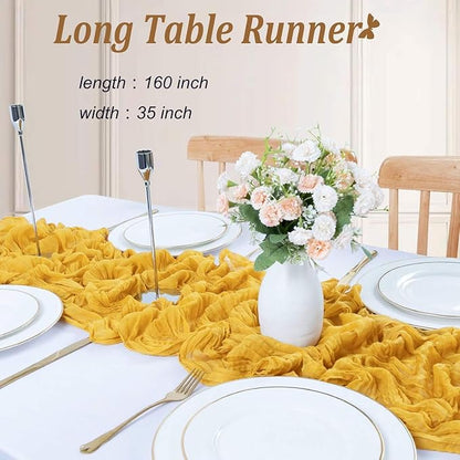 Cheesecloth Table Runner 13.3FT Long Yellow Boho Table Runner Wrinkle Rustic - Image 2