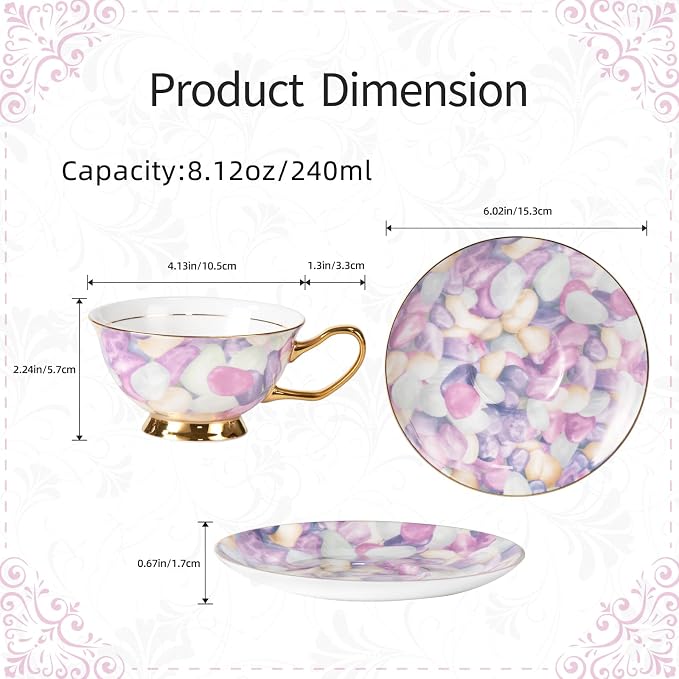 KAMMAK Tea Cups and Saucers Set of 2, Porcelain Coffee Cups, JBE024 | Stackable - Image 2