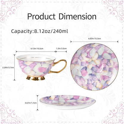 KAMMAK Tea Cups and Saucers Set of 2, Porcelain Coffee Cups, JBE024 | Stackable - Image 2