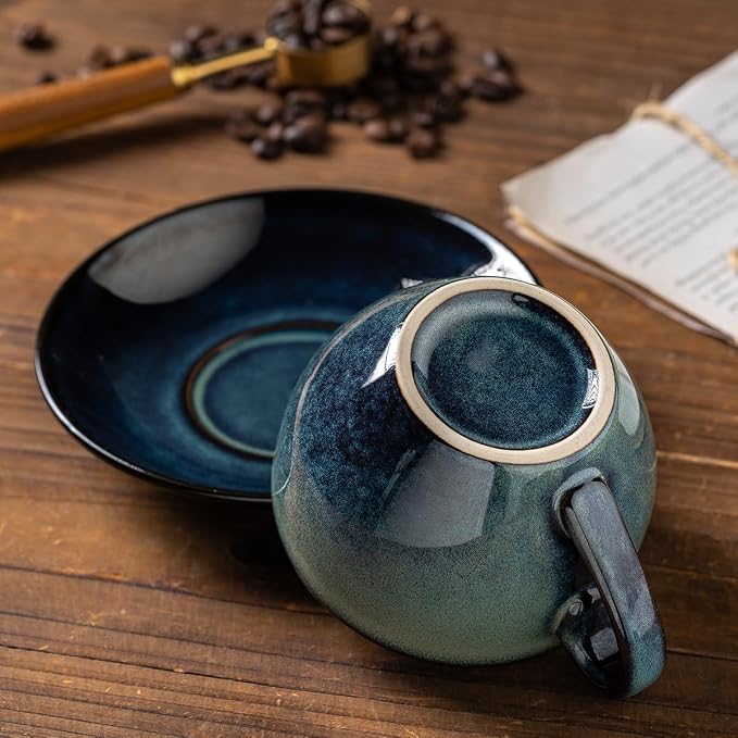 Porcelain Coffee Cup with Saucer Spoon, Vintage Design Ceramic Latte Art - Image 7