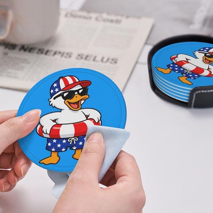 Cool Patriotic Beach Duck Leather Coasters Set of 6 - Image 6