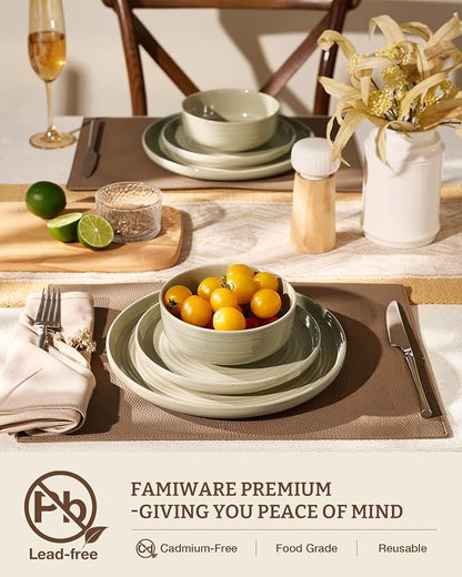 Stoneware Dinnerware Set with Pasta Bowls, Service - Image 4