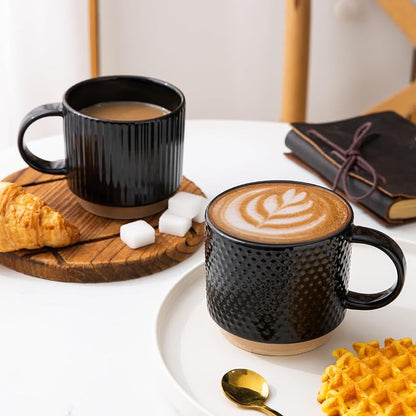 GBhome 12 OZ Stackable Coffee Mugs Set of 4, Ceramic Black Coffee Cups Set | - Image 6