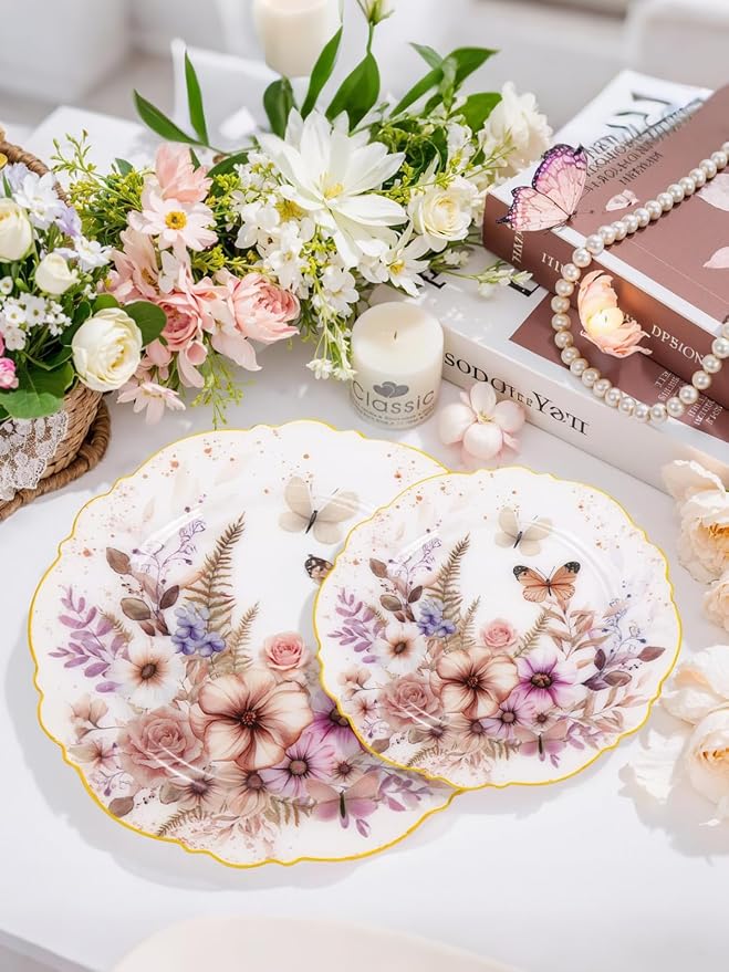 20Pack Spring Plates Flower- Baroque Fancy Butterfly Plates Disposable - Image 7