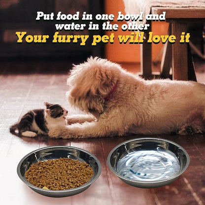 Hamiledyi 12 Pcs Stainless Steel Cat Bowls Metal Wide Shallow Cat Feeding Dishes Replacement Whisker Fatigue Kitten Food Bowl for Dogs Cats and Other Pets (6.30 Inch Diameter)