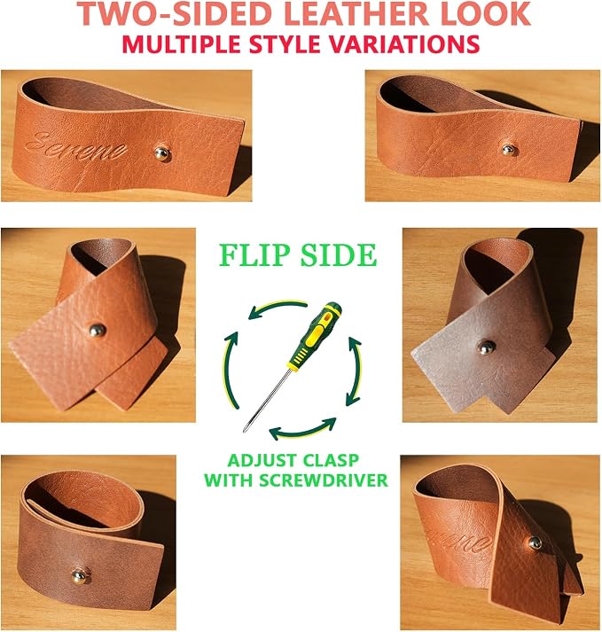 Reddish Brown Napkin Rings Set of 6 – Elegant Leather Napkin Ring Holders - Image 3