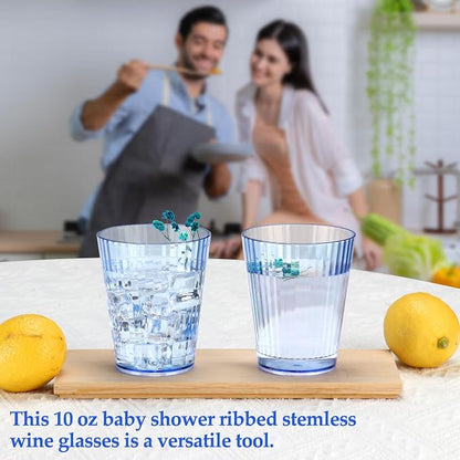 48 PCS Plastic Ribbed Drinking Glasses 10oz Blue Vintage Ripple Stemless Wine - Image 5