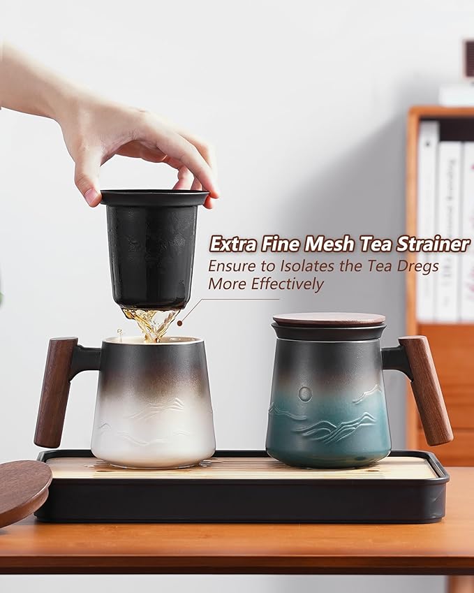 ZENS Tea Infuser Mug with Lid for Loose Tea Steeper, 14.5oz White | Embossed - Image 3