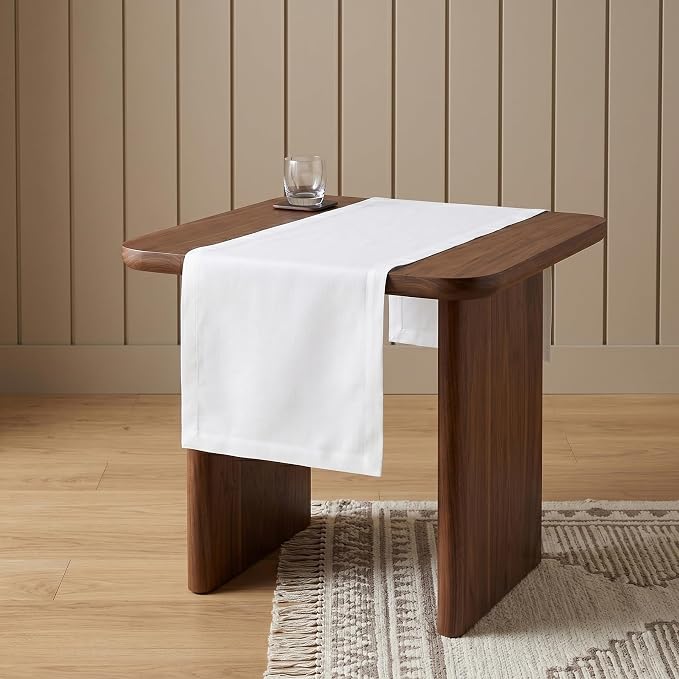 Solino Home 100% Linen Dining Table Runner White Woven, Fete 14 x 36 in | Table - Image 2