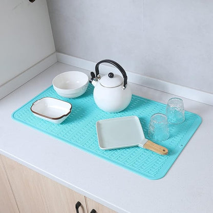 Silicone Dish Drying Mat for Multiple Usage,Easy clean,Eco-friendly,Heat-resistant Silicone Mat for Kitchen Counter or Sink,Refrigerator or Drawer Liner Mint 4XL 32 inches x 18 inches